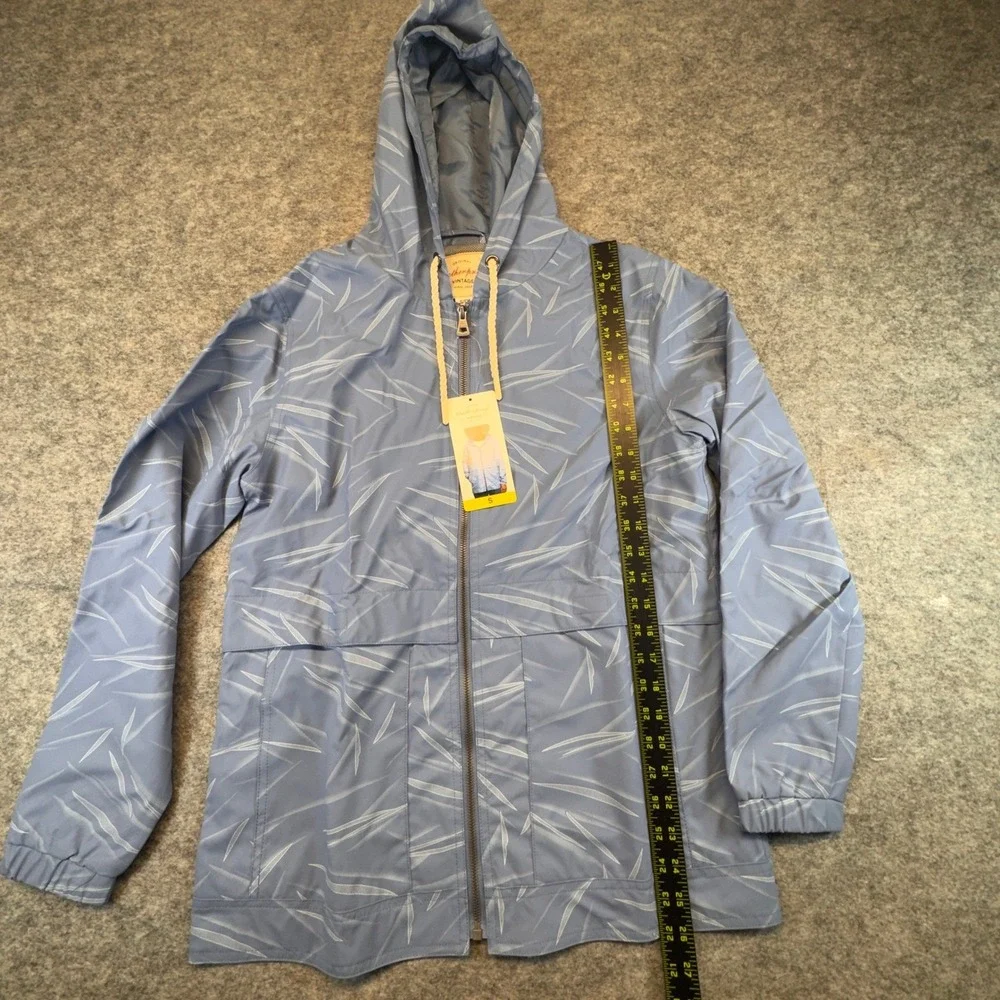 Weatherproof Vintage Womens Small Blue Leaf‎ Print Hooded Windbreaker Jacket NEW